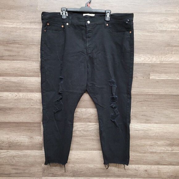 Levi's 501 High Rise Wedgie Skinny Button Fly Jeans Black Distressed Plus 24W - Picture 4 of 14
